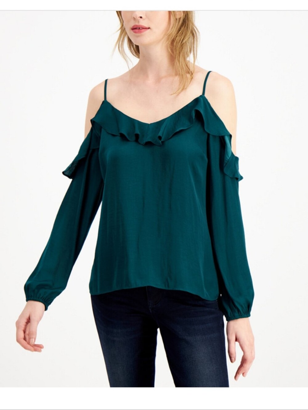 💖 BAR III Ruffled Cold-Shoulder Top - Picture 1 of 7